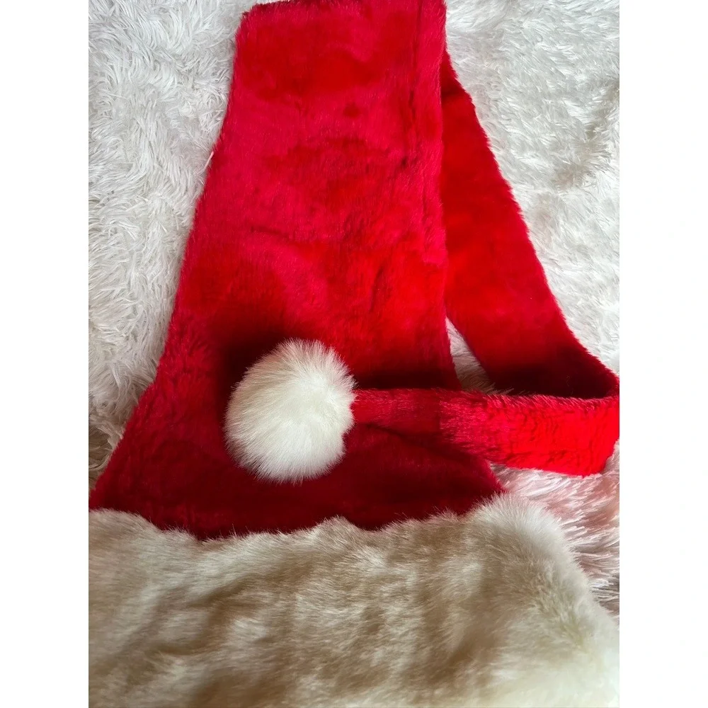 Santa Claus Hat Red White Plush Faux Fur Holiday Long 59